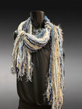 Bohemian style fashion scarf in blue jean tones, luxury art scarves