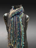 Boho style luxury eclectic Scarf, black olive teal brown, nature inspired art scarf