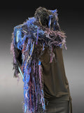 Artisan Fiber Art Scarf – Handcrafted Textured Statement Scarf in Midnight Blue, Purple & Black – Wearable Textile Art