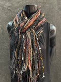 Rustic bohemian style long scarf in black blush neutrals, biker scarf, cowgirl fashion indie accessories