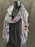 Shreds Fringie Scarf, boho style scarf, gray lavendar scarf