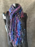 Handmade Boho Indie style art scarf in jewel tones and Electric Blue purple