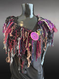 Knit bohemian fantasy black fuscia cowl with clasp closure, Viking style