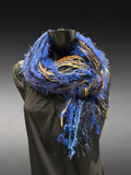 Boho style Scarf in Electric Blue Tan, Indie fashion