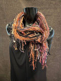 Boho style luxury indie scarf in Autumn shades of burgundy rust brown fuscia