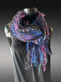 Handmade Boho Indie style art scarf in jewel tones and Electric Blue purple