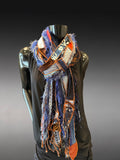 Bohemian and Avant garde blue brown orange couture eco friendly Scarf, bohemian style scarves, upcycled fashion