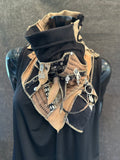 Avant-Garde Upcycled Textile Collar Scarf, Neckpiece in Black & Beige Tones