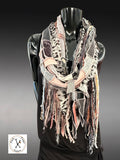Artisan Boho Art Scarf – Upcycled Fabric & Fiber Statement Wrap, Shreds Fringie Scarf