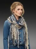 Bohemian style fashion scarf in blue jean tones, luxury art scarves
