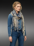 Bohemian style fashion scarf in blue jean tones, luxury art scarves