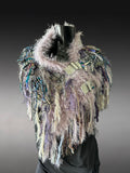 Bohemian style faux Fur wrap with buckles, luxury fur knit capulet, Textural Fiber Art Wrap