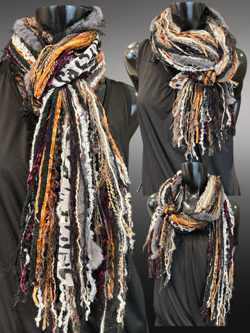 Grey Cheetah print scarf - Fringe Scarf - cosplay fringe scarf, grey cheetah print, boho chic scarf