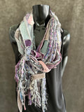 Shreds Fringie Scarf, boho style scarf, gray lavendar scarf