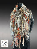 Handmade Knit Poncho: Bohemian chic style, Avant Garde Fringed shoulder wrap in gray rust