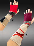 Fabric eco-friendly arm warmers, fingerless gloves, upcycled sweater sleeves