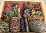 Knitting art yarn bundle, 1.5 lbs, fiber pack, weaving yarns, bulk burgundy green yarn gift box