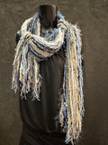 Bohemian style fashion scarf in blue jean tones, luxury art scarves