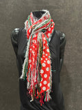 Christmas Scarf, Grinch Fringie, Christmas color red, green red and white with polka dots and lime green, fashion scarf for Christmas, dots