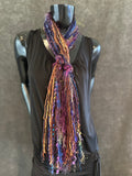 Art yarn scarf, Fringie in rainbow Jewel tones, Fringe Scarf, Stevie nicks style, boho chic, funky scarf, hippie fashion