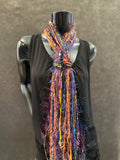Eclectic bohemian style scarf in purple navy jewel tone , Fringe Scarf, boho chic, fantasy rainbow scarf, tribal