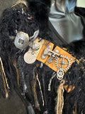 Hand knit avant garde shoulder wrap with clasp and fur collar, cosplay fashion