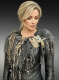 Luxury Textured Fringe Cowl with Leather Charm Detail – Wearable Art Fashion