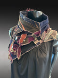 Upcycled eco couture fabric neck cowl scarf, street style fashion boho neckwarmer )