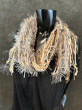 Handmade bohemian fringie petite scarf in ivory beige taupe, Unique gifts