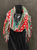 Christmas Scarf, Grinch Fringie, Christmas color red, green red and white with polka dots and lime green, fashion scarf for Christmas, dots