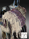 Knit boho poncho, knit wrap pull-over, taupe teal brown shoulder wrap