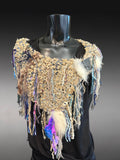 Cream beige aqua Cowl with fringe and snaps, cowgirl style, boho style