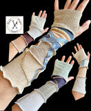 Fabric knit upcycled arm warmers, wrist cuffs, fabric fingerless gloves, upcycled sweater sleeves, arm warmers, Glovies - fingerless mittens