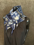Upcycled couture neck cowl scarf in jean blues, navy, gray, boho hippie scarf