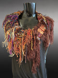 Knit autumn color Cowl with fringe and snaps on leather, game of thrones, couture fashion