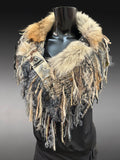 Luxury coyote fur collar poncholette with clasp,  avant garde fashion, game of thrones collar