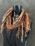 (Boho style scarf in autumn maroon rust shades, funky scarves