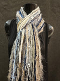 Bohemian style fashion scarf in blue jean tones, luxury art scarves