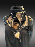 Avant-Garde Upcycled Textile Collar Scarf, One-of-a-Kind Statement Neckpiece in Black & Earth Tones