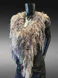 Bohemian style faux Fur wrap with fringe, luxury fur knit capulet, Textural Fiber Art Wrap