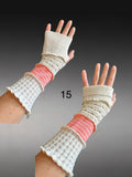 Fabric knit upcycled arm warmers, wrist cuffs, fabric fingerless gloves, upcycled sweater sleeves, arm warmers, Glovies - fingerless mittens