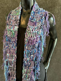 Lightweight knit purple pink scarf, bohemian jewel tone triangle -shape Scarf, ribbon knit scarf