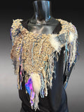 Cream beige aqua Cowl with fringe and snaps, cowgirl style, boho style