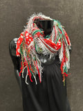 Christmas Scarf, Grinch Fringie, Christmas color red, green red and white with polka dots and lime green, fashion scarf for Christmas, dots