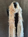 Women ivory boho scarf, Scrappy Fringed Scarf