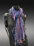 Handmade Boho Fringe Scarf, Blue, Purple & Textured Art Yarn Statement Accessory, avant garde style