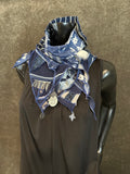 Upcycled couture neck cowl scarf in jean blues, navy, gray, boho hippie scarf