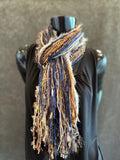 Bohemian style Scarf, Blue Rust Tan handmade Scarf, boho fashion scarf, funky scarf
