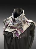 Eclectic eco couture purple gray fabric neck cowl scarf, street style fashion neckwarmer