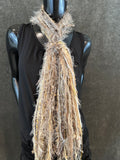 Handmade bohemian fringie petite scarf in ivory beige taupe, Unique gifts